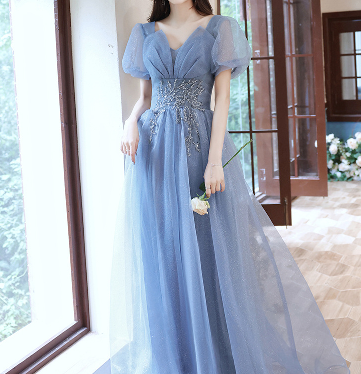 Blue fairy dress evening dress female elegant temperament  long dress annual meeting atmosphere dress