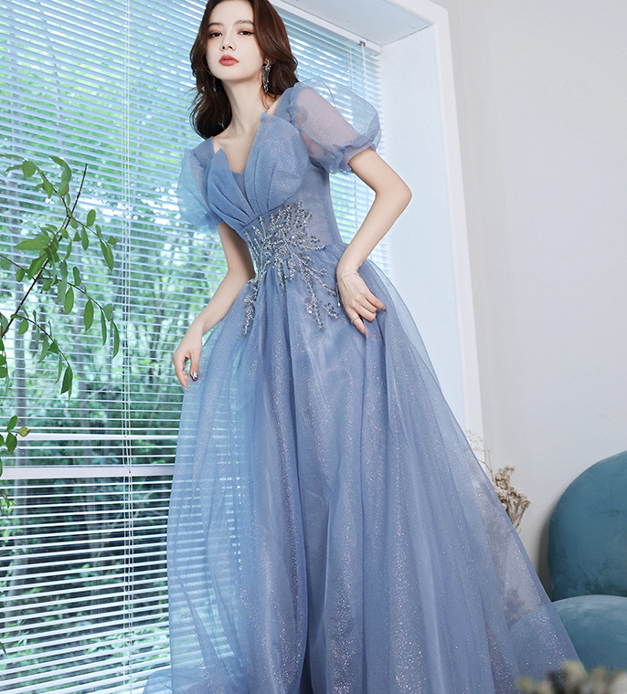 Blue fairy dress evening dress female elegant temperament  long dress annual meeting atmosphere dress