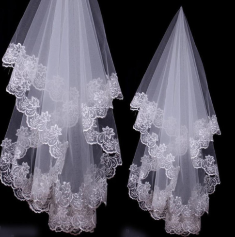 1.5m lace bridal veil with lengthened trailing bridal veil