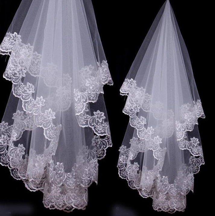 1.5m lace bridal veil with lengthened trailing bridal veil