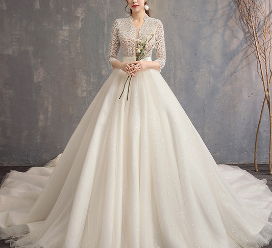 Wedding dress evening dress  bride wedding Europe and The United States heavy industry stand collar big tail show slim ground pompous skirt supply