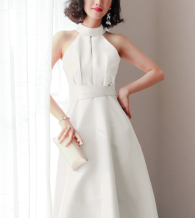 Hang a neck dress Birthday party evening dress series White party annual waist dress