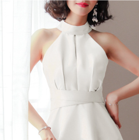 Hang a neck dress Birthday party evening dress series White party annual waist dress