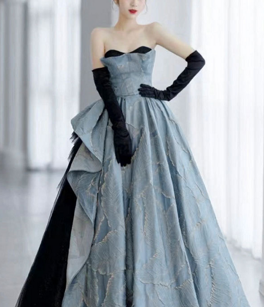 Starry sky grey blue dinner annual performance host Princess wedding dress pompous skirt