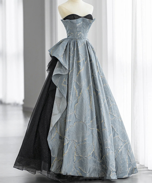 Starry sky grey blue dinner annual performance host Princess wedding dress pompous skirt