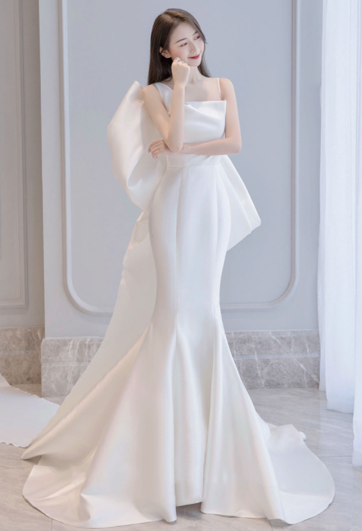 wedding dress evening dress for dinner light wedding dress 2022 new super fairy dream bride welcome out of the silk temperament fishtail satin dress