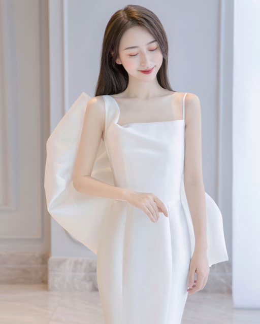 wedding dress evening dress for dinner light wedding dress 2022 new super fairy dream bride welcome out of the silk temperament fishtail satin dress