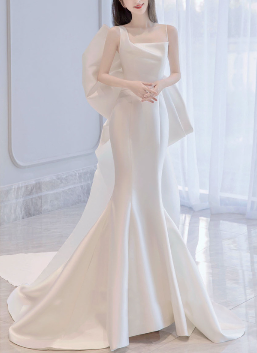 wedding dress evening dress for dinner light wedding dress 2022 new super fairy dream bride welcome out of the silk temperament fishtail satin dress