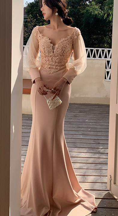 Fishtail evening dress 2022 new slim show texture host dress socialite temperament party dress