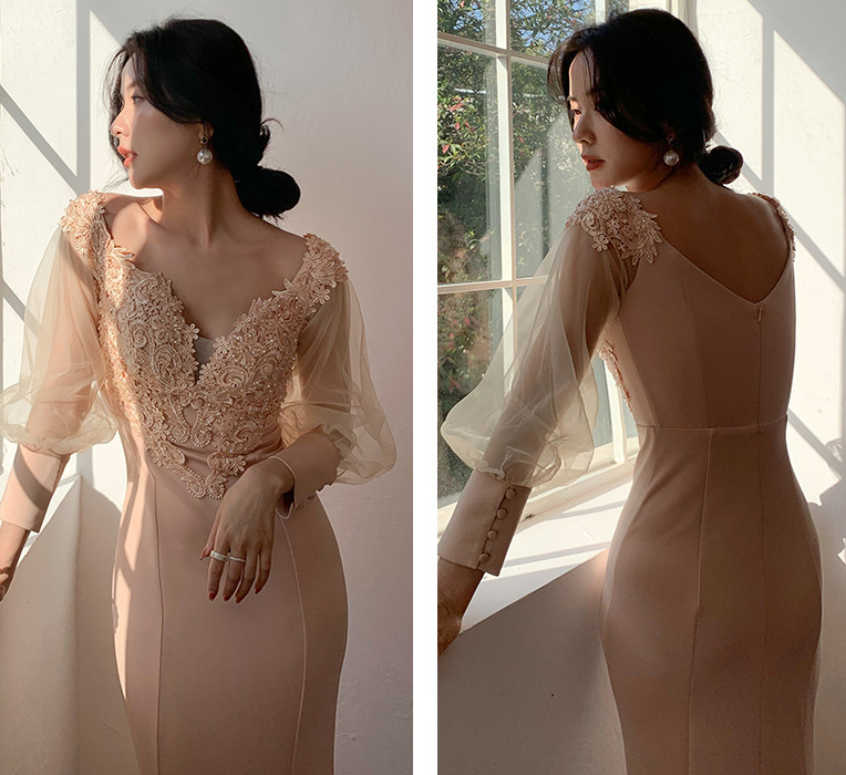 Fishtail evening dress 2022 new slim show texture host dress socialite temperament party dress