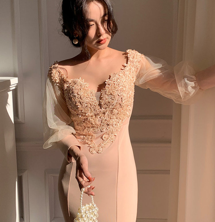 Fishtail evening dress 2022 new slim show texture host dress socialite temperament party dress