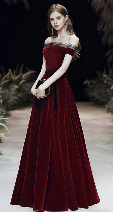 Wine red bride toast dress 2022 new European and American one shoulder spring and summer foreign trade evening dress skirt femininity