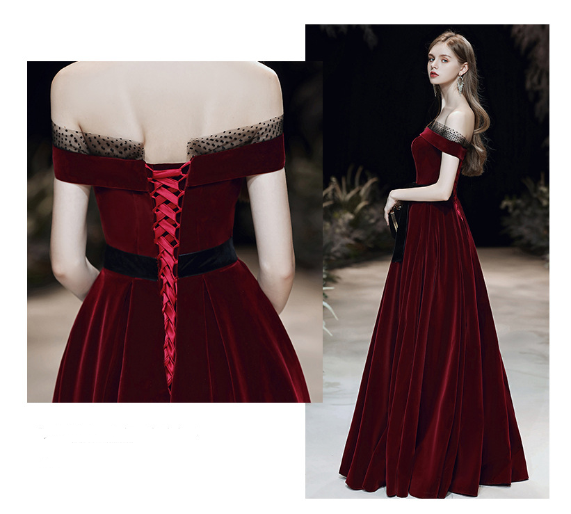 Wine red bride toast dress 2022 new European and American one shoulder spring and summer foreign trade evening dress skirt femininity