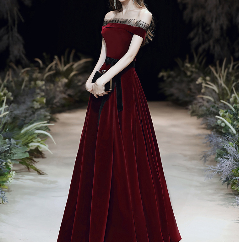 Wine red bride toast dress 2022 new European and American one shoulder spring and summer foreign trade evening dress skirt femininity