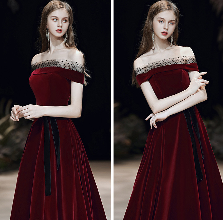 Wine red bride toast dress 2022 new European and American one shoulder spring and summer foreign trade evening dress skirt femininity