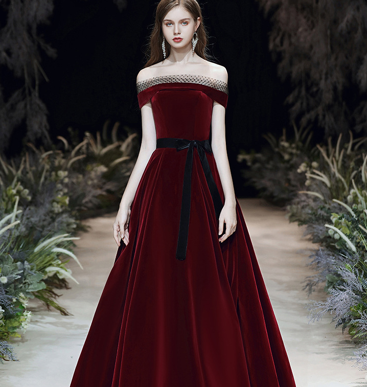 Wine red bride toast dress 2022 new European and American one shoulder spring and summer foreign trade evening dress skirt femininity