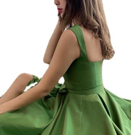 Party dress fashion Design Green Satin A-line long ball gown elegant halter evening gown