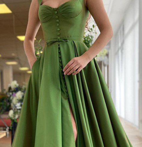 Party dress fashion Design Green Satin A-line long ball gown elegant halter evening gown