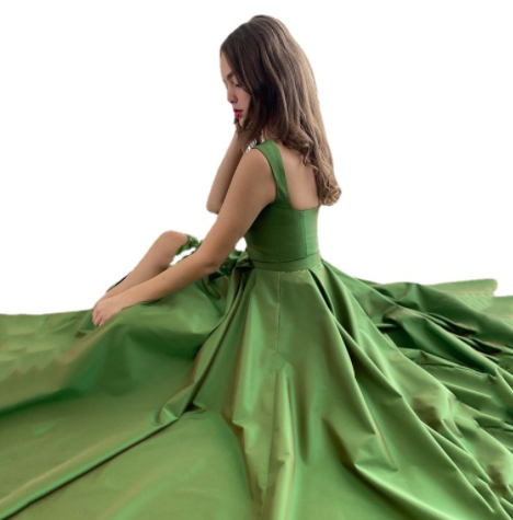 Party dress fashion Design Green Satin A-line long ball gown elegant halter evening gown