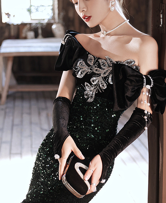 evening dress one-shoulder dress female banquet temperament design style dress