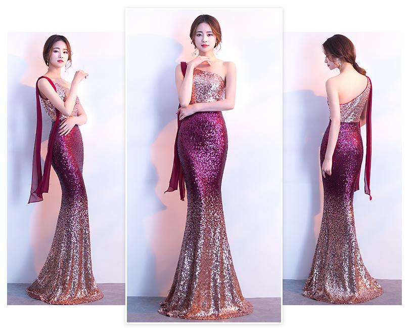 Fishtail evening dress female 2022 new banquet sequins fishtail dress sexy long celebrity host annual dress