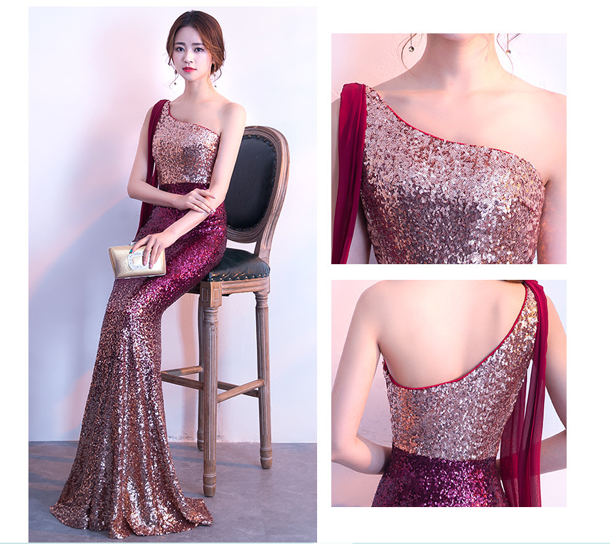 Fishtail evening dress female 2022 new banquet sequins fishtail dress sexy long celebrity host annual dress