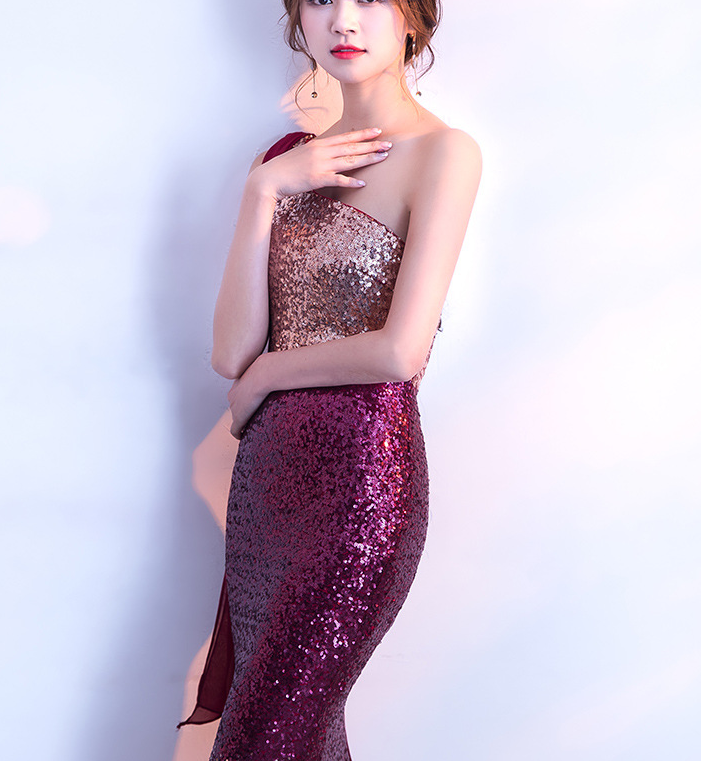 Fishtail evening dress female 2022 new banquet sequins fishtail dress sexy long celebrity host annual dress