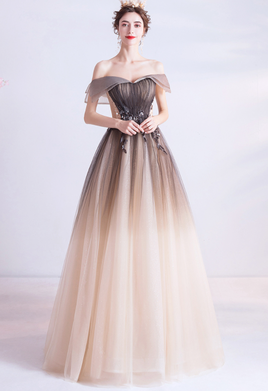 Gradual black dinner dress Annual performance host arts test recital solo performance runway wedding dress evening dress