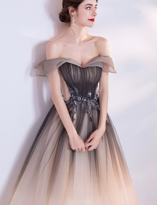 Gradual black dinner dress Annual performance host arts test recital solo performance runway wedding dress evening dress