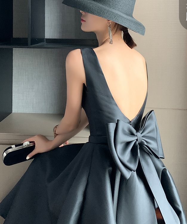 Black Evening satin dress Hepburn style party dress