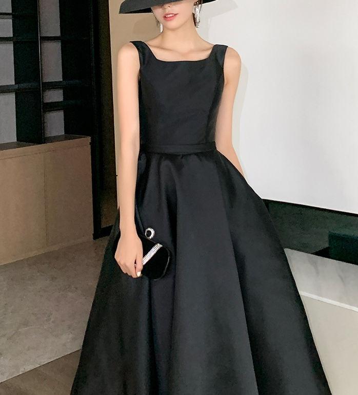 Black Evening satin dress Hepburn style party dress