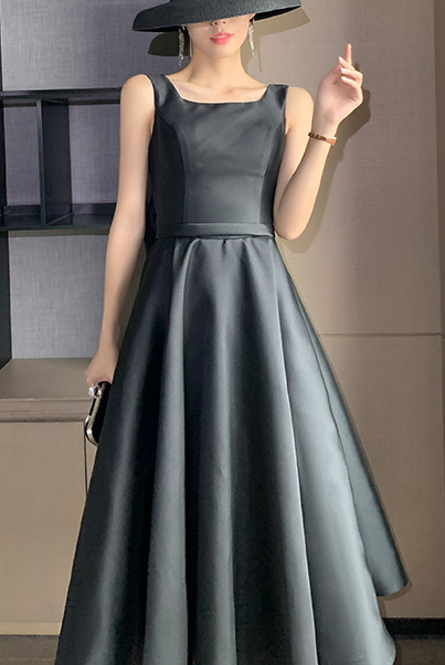 Black Evening satin dress Hepburn style party dress