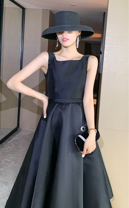 Black Evening satin dress Hepburn style party dress