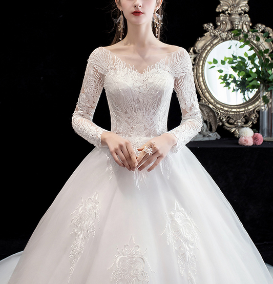 Main wedding dress 2022 new bride wedding dress long sleeves luxury big tail sen is super fairy dream princess