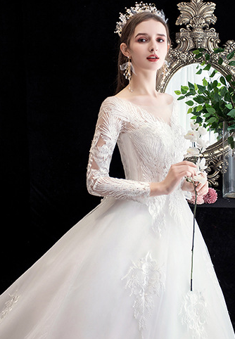 Main wedding dress 2022 new bride wedding dress long sleeves luxury big tail sen is super fairy dream princess