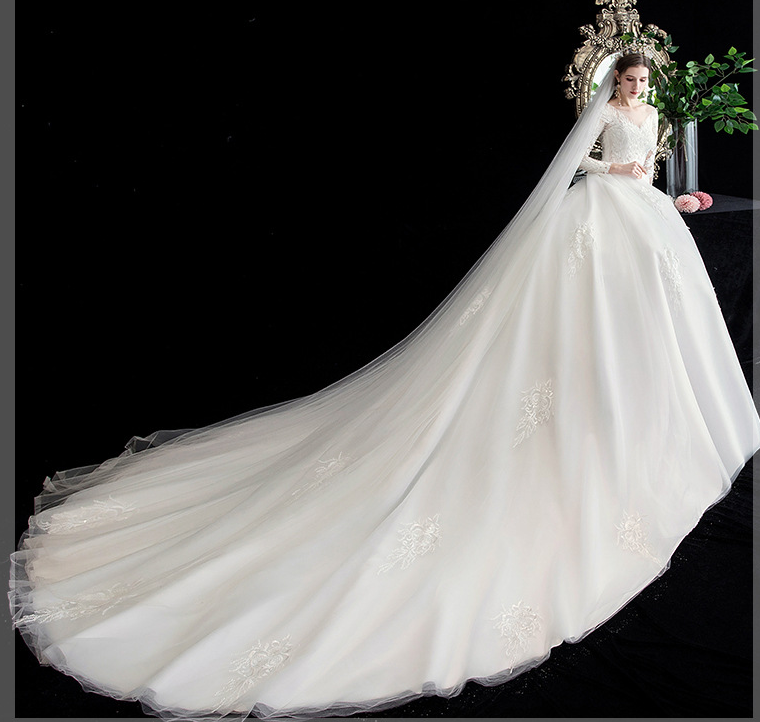 Main wedding dress 2022 new bride wedding dress long sleeves luxury big tail sen is super fairy dream princess