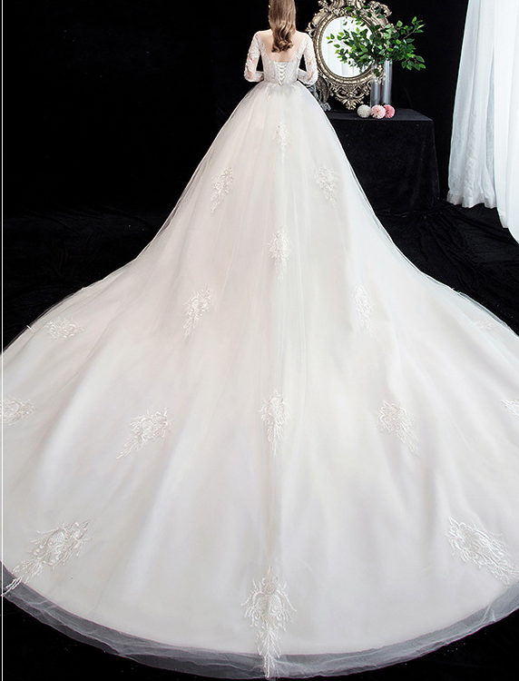 Main wedding dress 2022 new bride wedding dress long sleeves luxury big tail sen is super fairy dream princess