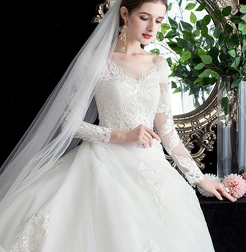 Main wedding dress 2022 new bride wedding dress long sleeves luxury big tail sen is super fairy dream princess