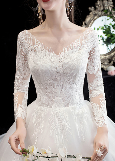 Main wedding dress 2022 new bride wedding dress long sleeves luxury big tail sen is super fairy dream princess