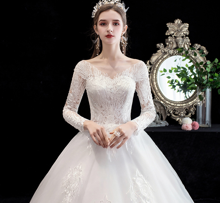 Main wedding dress 2022 new bride wedding dress long sleeves luxury big tail sen is super fairy dream princess