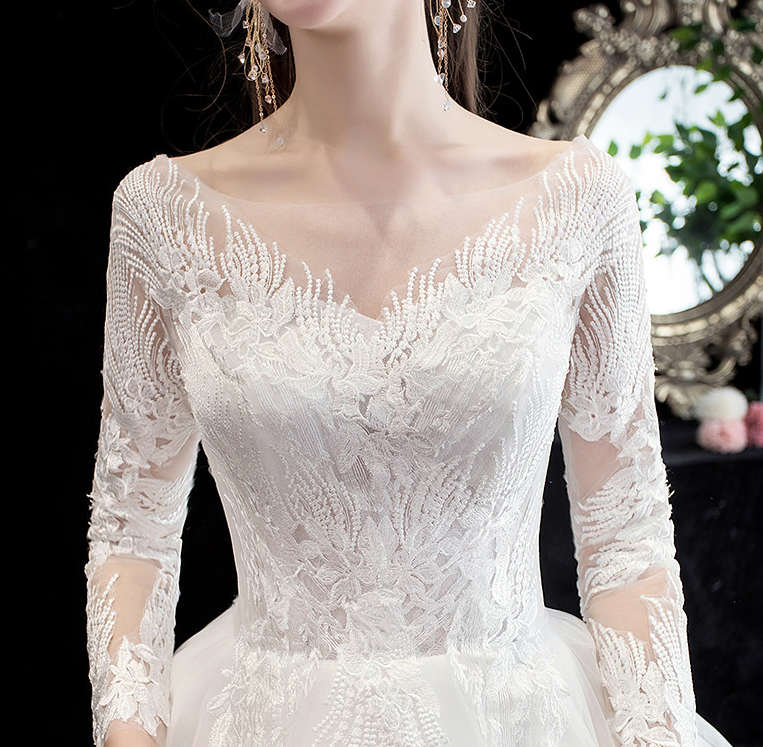 Main wedding dress 2022 new bride wedding dress long sleeves luxury big tail sen is super fairy dream princess