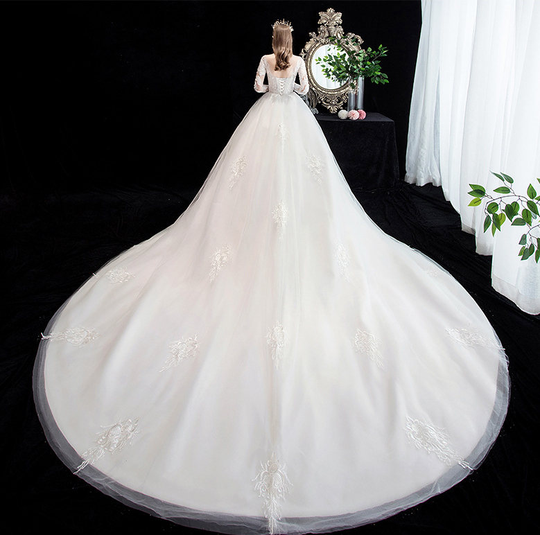 Main wedding dress 2022 new bride wedding dress long sleeves luxury big tail sen is super fairy dream princess