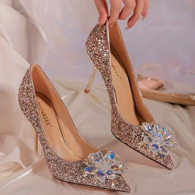 French style wedding shoes autumn 2022 new main wedding shoes bridal shoes bridesmaid crystal stiletto heels female wholesale