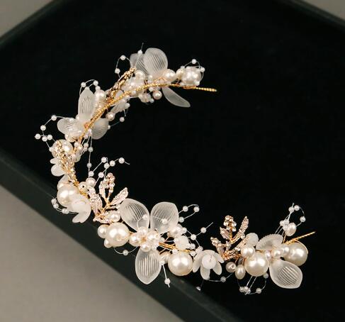 flower bridal headdress handmade crystal bridal ornaments wedding accessories pearl balls