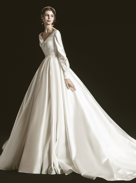 Wedding Dress evening dress  bridal temperament vintage trailing satin wedding dress