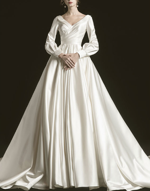 Wedding Dress evening dress  bridal temperament vintage trailing satin wedding dress