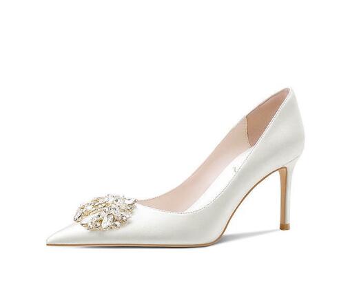 White main yarn wedding shoes female 2022 new bride shoes usually can wear satin Korean thin heel pointed high heels