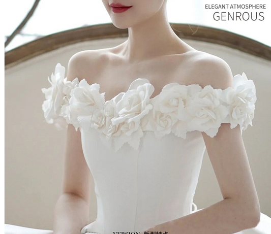 Wedding dress evening dress bride shoulder spring forging face simple lean atmosphere sen super fairy dream big tail