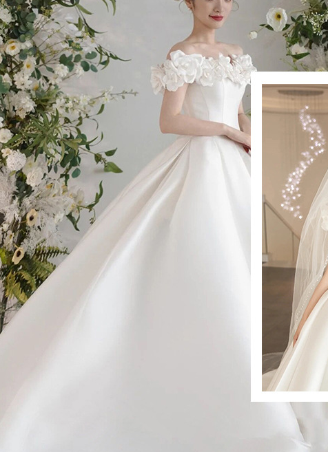 Wedding dress evening dress bride shoulder spring forging face simple lean atmosphere sen super fairy dream big tail