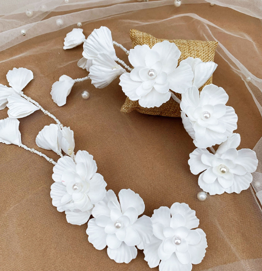 New beaded white petals ear hanging side head flower multi-purpose bridal headdress wedding and makeup photography modeling